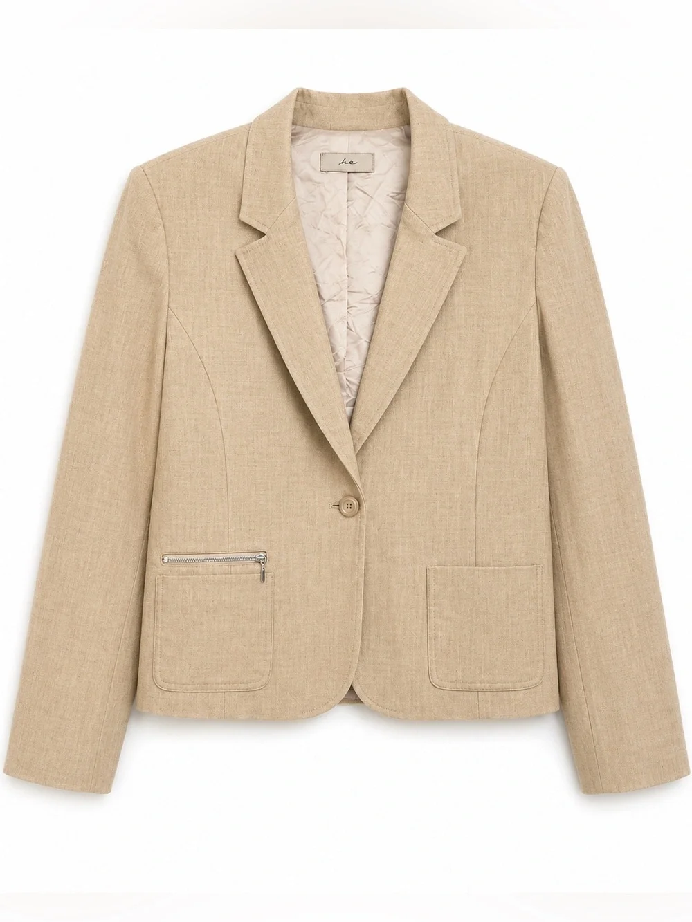 i.e. Beige Tailored Blazer Women’s Size 16 One Button Office Career Jacket